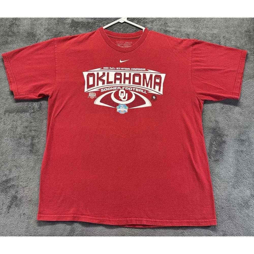 Nike Oklahoma Sooners Center Swoosh BCS Championship Shirt Mens Large OU Footbal
